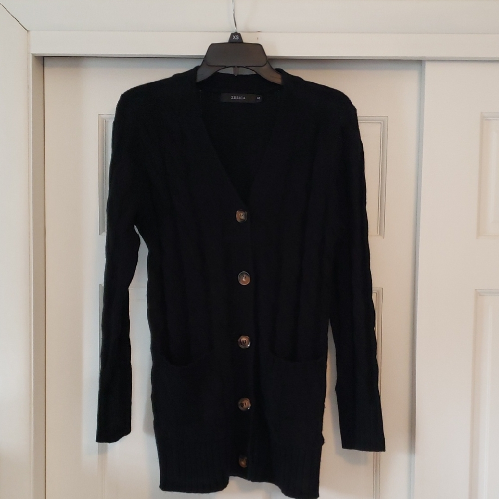Zesica Women's Cable Knit Black Cardigan